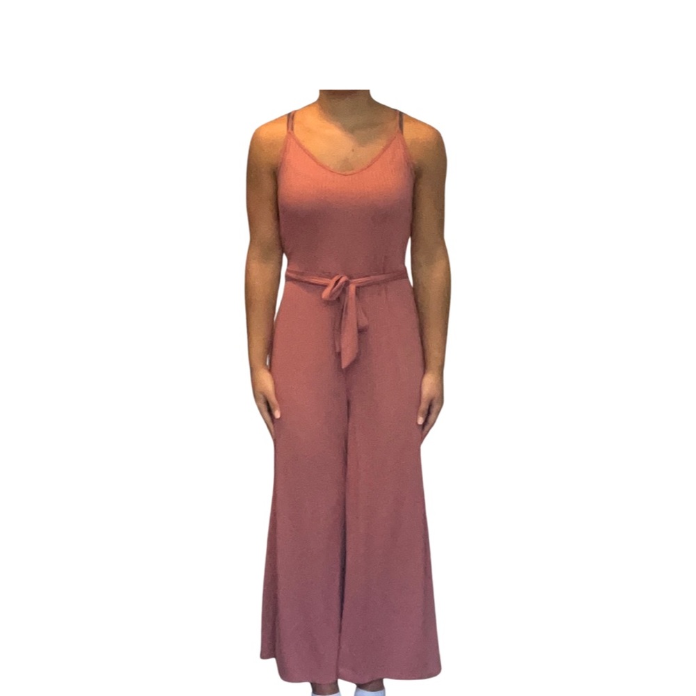 Pink Women’s Derek Heart Tank Romper Jumpsuit Built In Belt Wide Leg Size Large